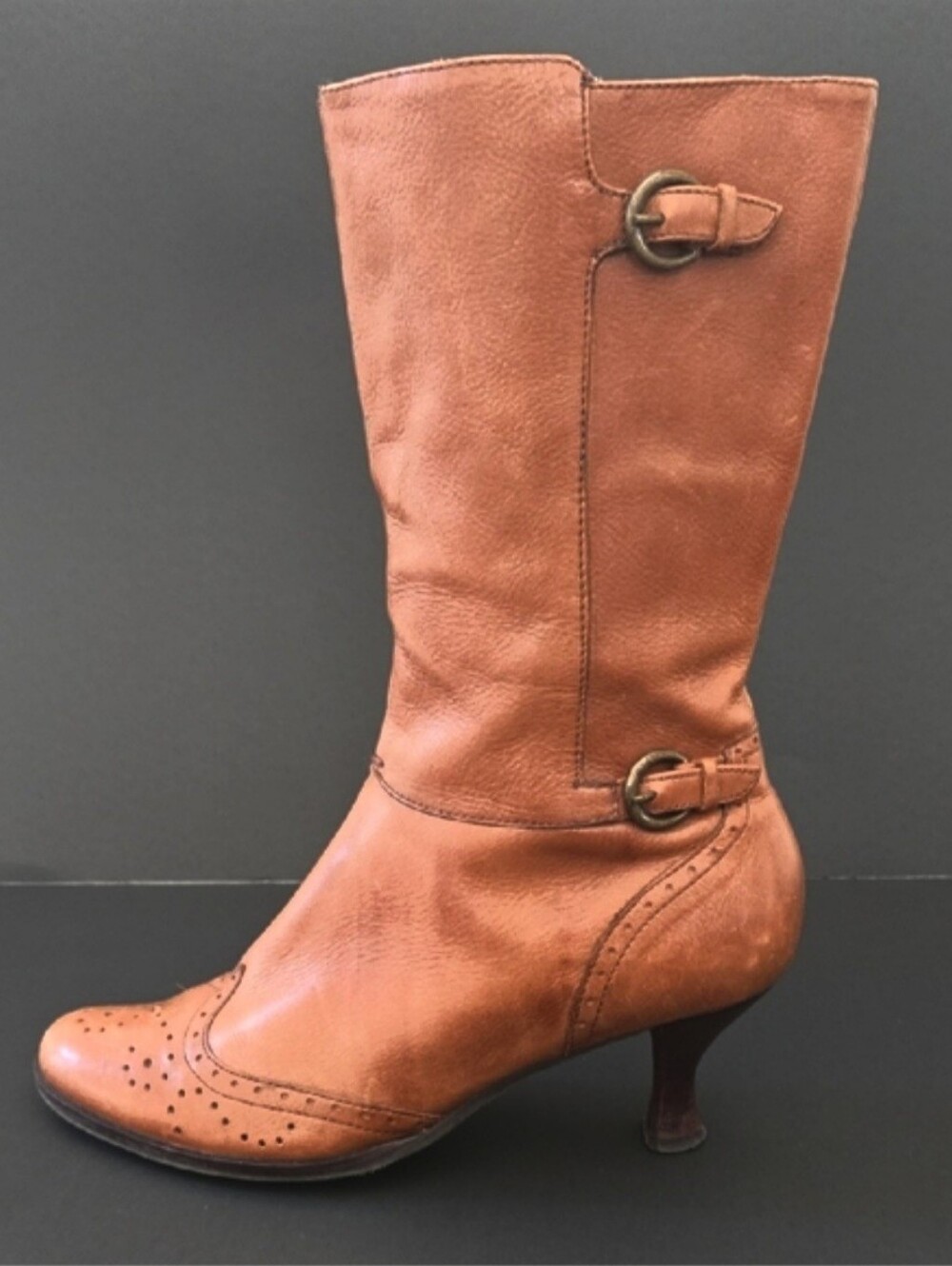 NICOLE Made In Brazil Leather Brogue Buckle Tan Victorian Inspired Boots